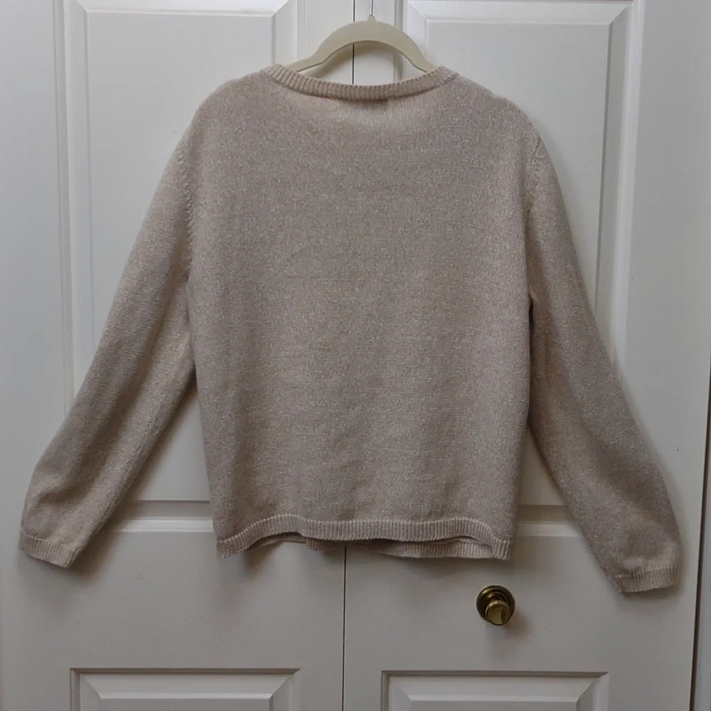 Alfred Dunner Vintage Crochet Granny Square Beige Ramie Cotton Knit Cardigan PXL - Picture 13 of 16